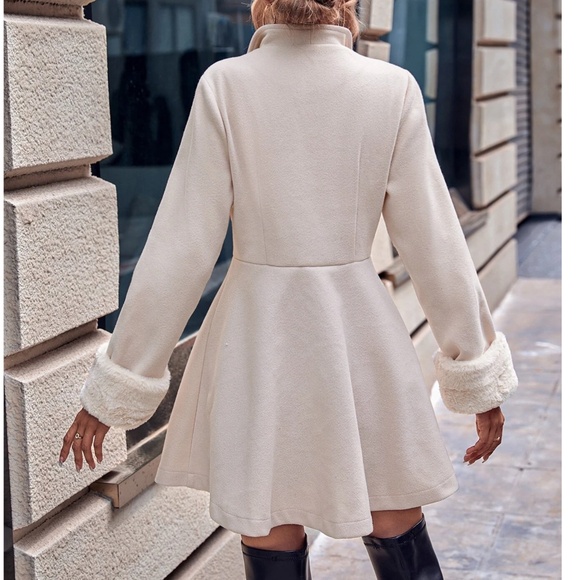 Classic Vegan Fur Double breasted Flared Hem Jacket Coat - Picture 3 of 11